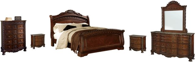 Millennium® by Ashley® North Shore 6-Piece Dark Brown Queen Sleigh Bed Set-0