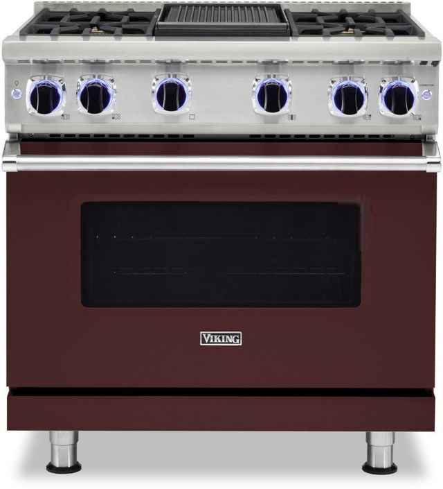 Viking® 7 Series 36" Kalamata Red Pro Style Natural Gas Range with 12" Reversible Griddle-0