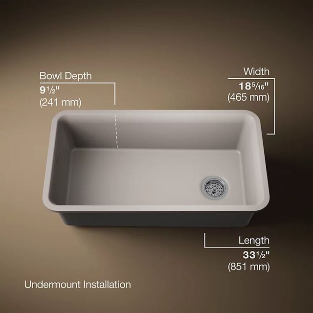 KOHLER® Cairn® Matte Taupe 34" Undermount Single-Bowl Kitchen Sink-2