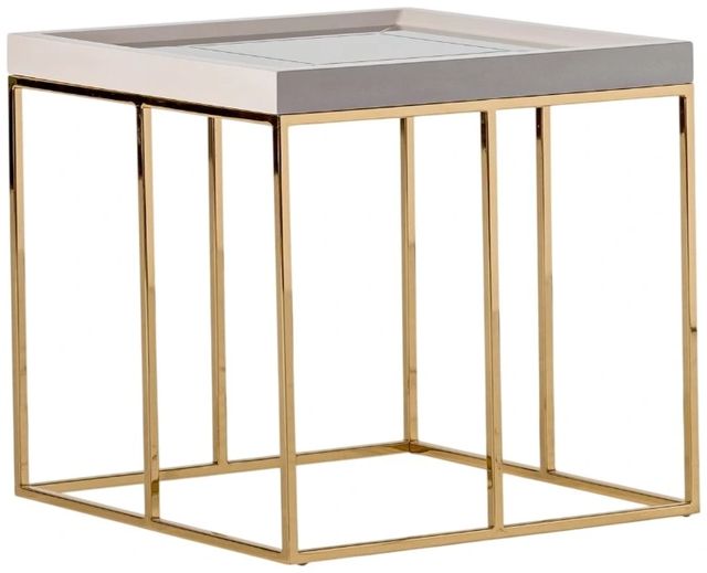 Michael Amini® Carmela Shimmer Ivory Side Table with Gold Base-0