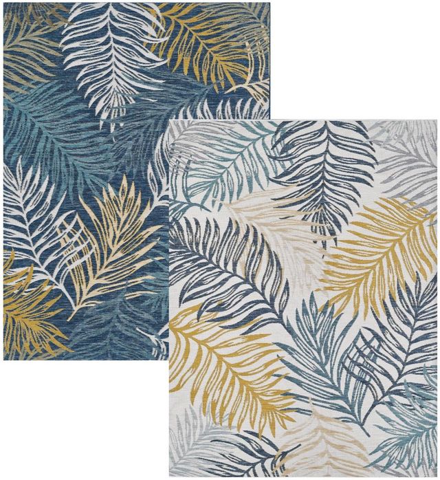 KAS Rugs Dahlia Ivory Blue Palms 5'x7' Area Rug-0