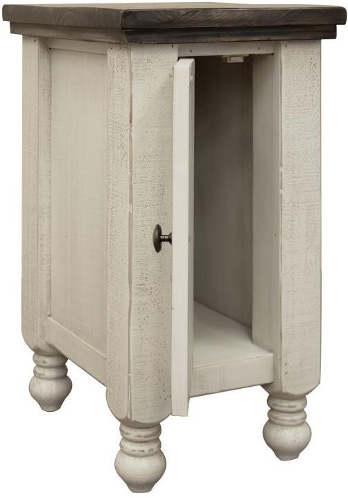 International Furniture Direct Stone Gray Top Chairside Table with Antiqued Ivory Base-0