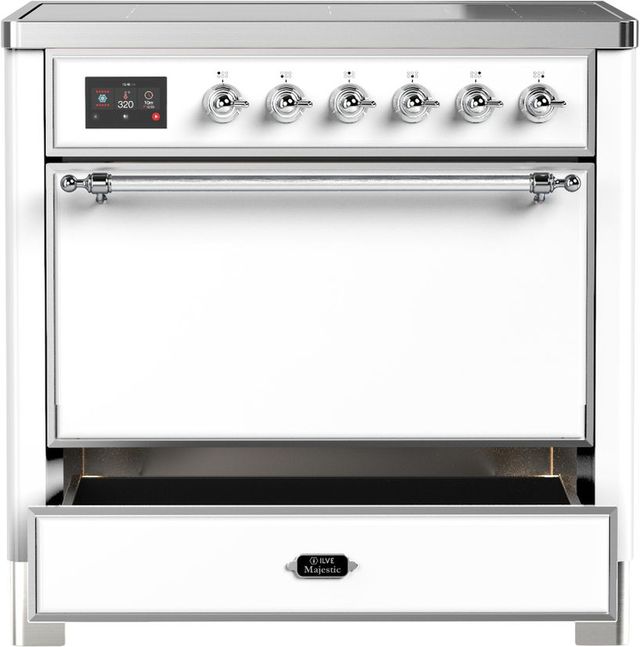 Ilve® Majestic III 36" White Pro Style Induction Range with Solid Door and Chrome Trim-2