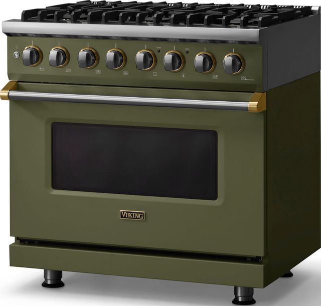 Viking® 5 Series 36" Martini Pro Style Dual Fuel (NG) Range with Brushed Brass Trim-3