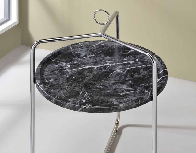 Steve Silver Co. Miro Black Faux Marble Top Side Table with Chrome Base-2