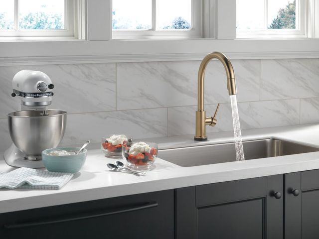 Delta Trinsic® Champagne Bronze VoiceIQ® Single-Handle Pull-Down Kitchen Faucet with Touch2O® Technology-1