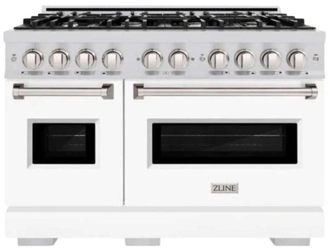 ZLINE Classic Series 48" Stainless Steel and White Matte Pro Style Dual Fuel Range with White Matte Door-0