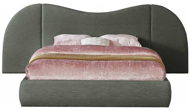 Meridian Furniture Everest Olive King Linen Textured Upholstered Panel Bed-1