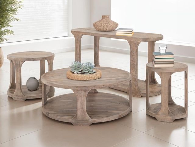 International Furniture Direct Balam Stained White Round Chairside Table-1