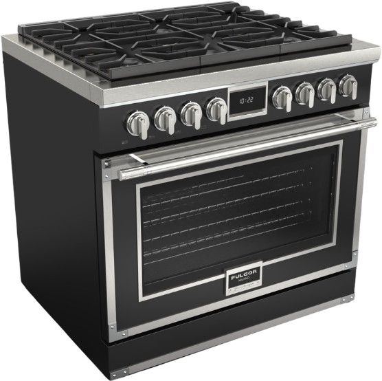 Fulgor Milano® Evoque 400 Series 36” Glossy Black Pro Style Dual Fuel Range with Chrome Trim-0