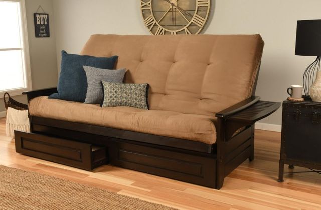 Kodiak Furniture Phoenix Suede Peat/Espresso Queen Storage Futon with Mattress-2