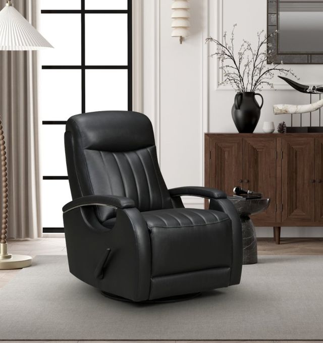 BarcaLounger® Braxton Lynn Onyx Leather Manual Swivel Glider Recliner-2