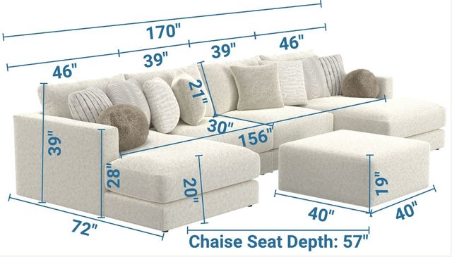Jackson Furniture Ritzy 5-Piece Bone Sectional with Ottoman-2