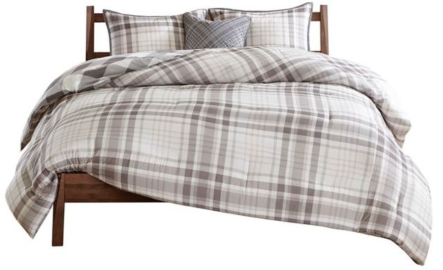 Olliix by Madison Park Sheffield 4 Piece Grey Full/Queen Cotton Printed Reversible Comforter Set-0