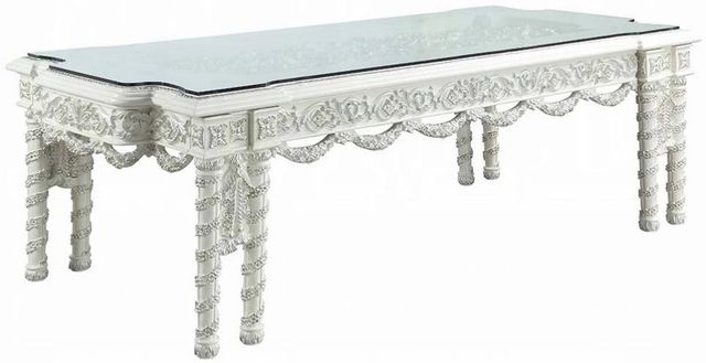 ACME Furniture Vanaheim Glass Top Dining Table with Antique White Base-0