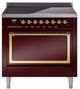Ilve® Nostalgie II Noblesse 36'' Burgundy Pro Style Induction Range with Brass Trim-0