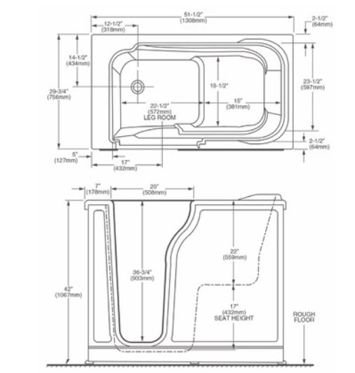 American Standard Gelcoat 30" x 52" White Walk-in Tub with Whirlpool System - Right-Hand Drain With Faucet-2