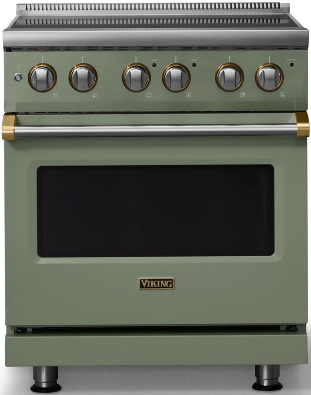 Viking® 5 Series 30" Eucalyptus Pro Style Electric Range with Brushed Brass Trim-0