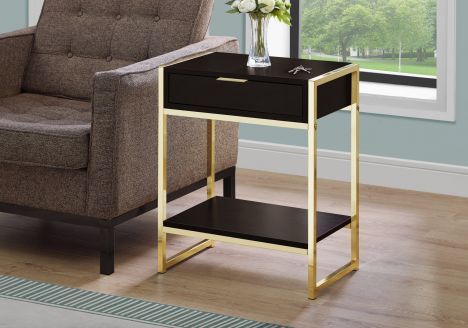 Monarch Specialties Inc. Espresso 24"H Gold Metal Accent Table with Shelf -2