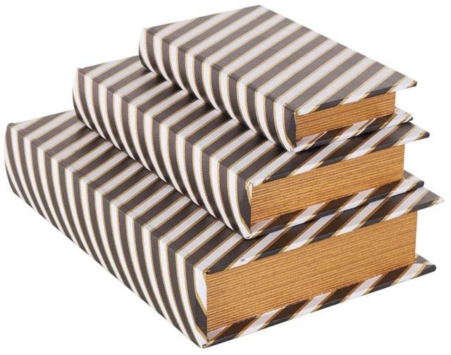 Deco Marche 3-Piece Black Book Storage Decorative Box with White and Gold Stripes Set-1