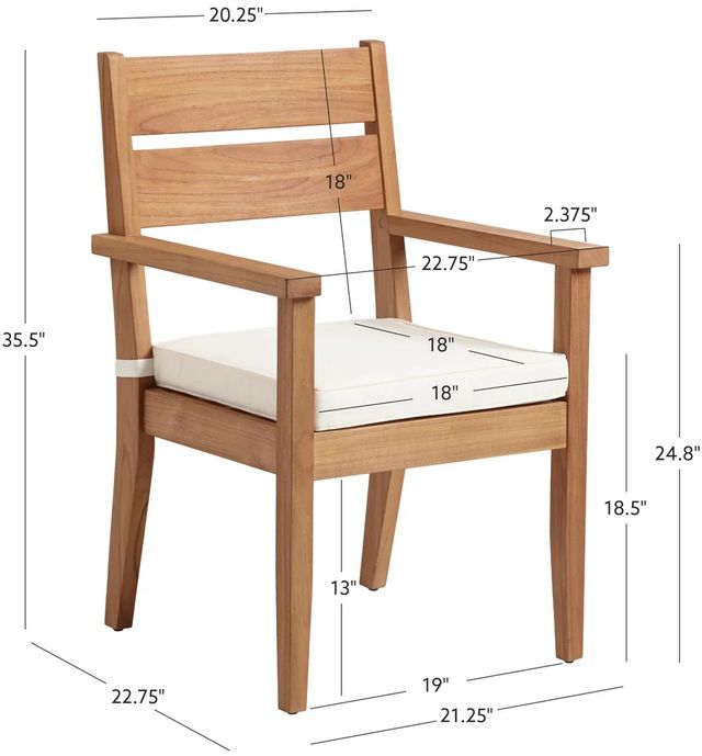 Linon Cannon Natural Teak Wooden Outdoor Dining Armchair with Seat Cushion-2