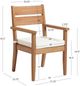 Linon Cannon Natural Teak Wooden Outdoor Dining Armchair with Seat Cushion-2