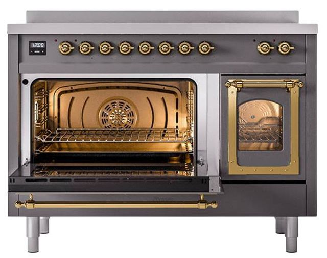 Ilve® Nostalgie II Noblesse 48'' Graphite Matte Pro Style Induction Range with Brass Trim-3