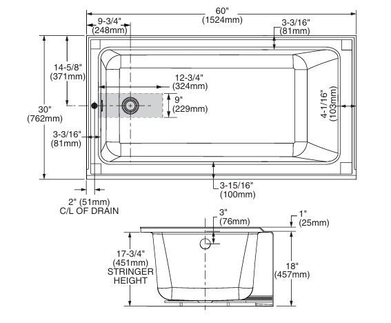 American Standard Studio® White 60” x 30” Integral Apron Bathtub with Right-Hand Outlet-3