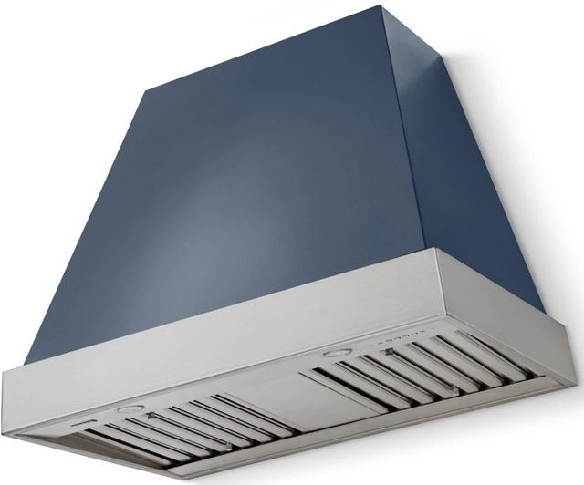 La Cornue CornuFé Euclid 36" Winter Sky Wall Mounted Range Hood with Satin Chrome Trim-0