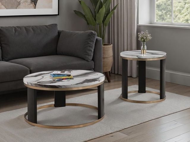 Furniture of America® Bogor Black/White Round End Table with Black/Gold Base-1