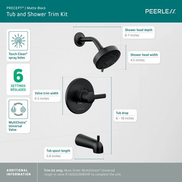 Peerless Precept® Matte Black Tub and Shower Trim Kit-3
