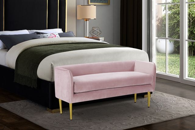 Meridian Furniture Audrey Pink Velvet Accent Bench -3