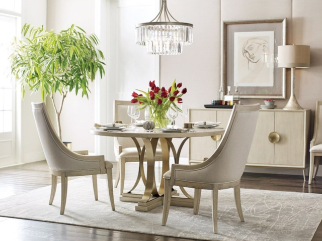 American Drew® Lenox Plaza Beige Round Dining Table with Brassy Champagne Base-3