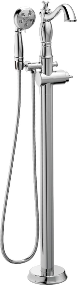 Delta Cassidy® Chrome Single Handle Floor Mount Tub Filler Trim with Hand Shower -0