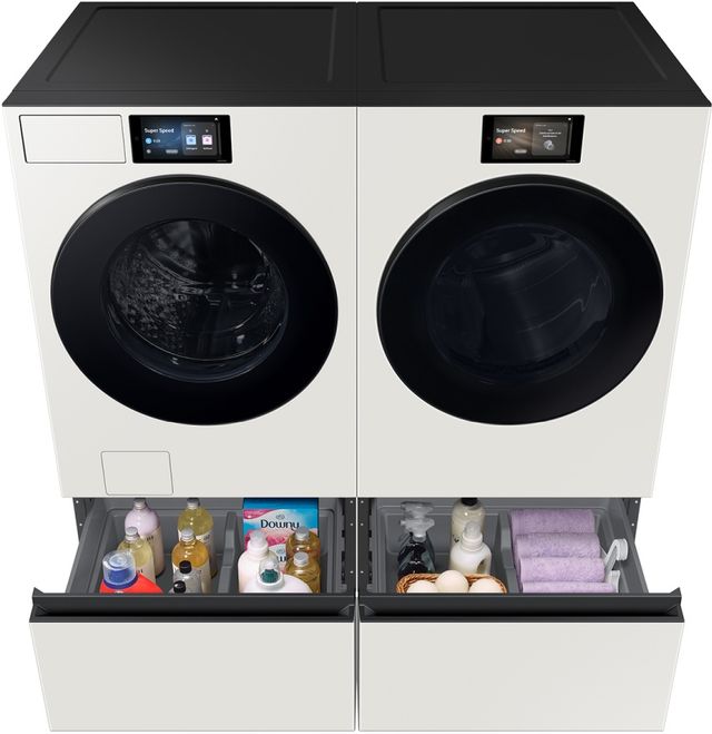 Samsung Bespoke AI 27" W x 15" H Ivory Laundry Pedestal with Storage Drawer-3