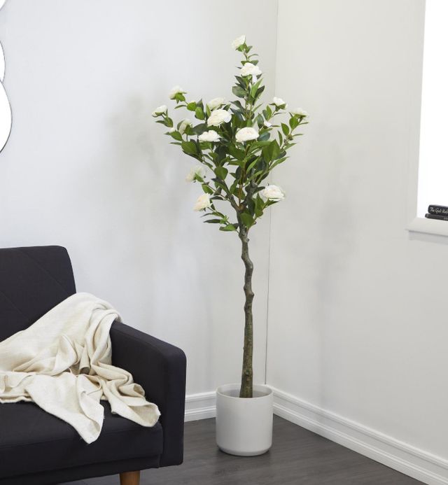 Deco Marche Green Faux Foliage Camellia Artificial Tree with Realistic Leaves and Black Plastic Pot-3