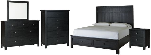Benchcraft® Noorbrook 5-Piece Black California King Storage Panel Bed Set-0
