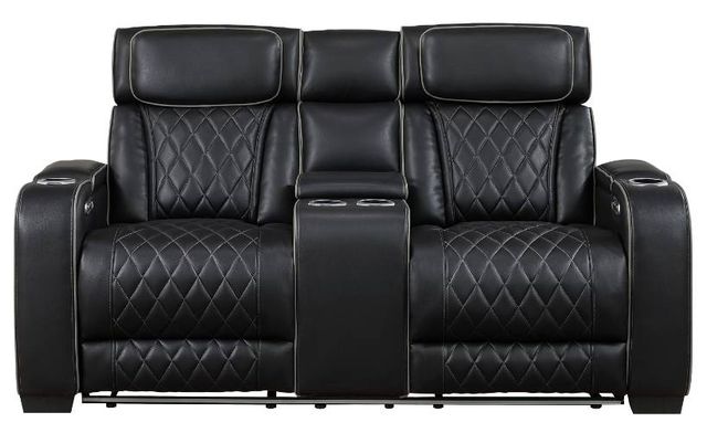 Homelegance® Fairway Black Double Power Reclining Loveseat with Center Console-2