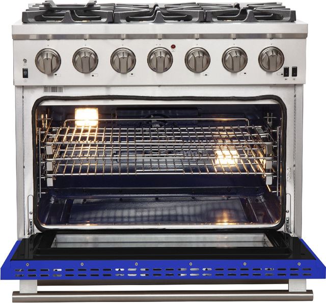 FORNO® Capriasca 36" Stainless Steel Pro Style Gas Range with Blue Door-1