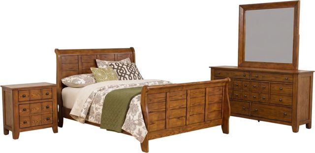 Liberty Furniture Grandpas Cabin 4-Piece Aged Oak Queen Sleigh Bedroom Set-0