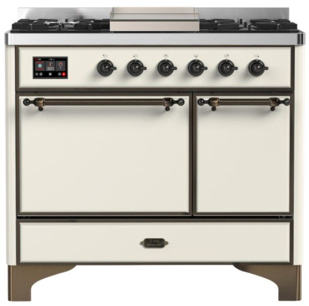 Ilve® Majestic III 40" Antique White Pro Style Dual Fuel Natural Gas Range with Solid Door and Burnished Trim-0