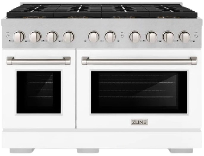 ZLINE 48 in. 6.7 cu. ft. Paramount Dual Fuel Range with 8 Burner DuoPro™ Cooktop and Dual Ovens in Satin Stainless Steel with White Matte Doors (PSDRS-WM-48)