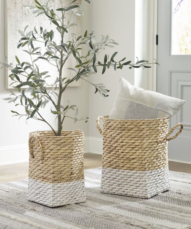 Signature Design by Ashley® Winwich 2-Piece Antique White/Brown Basket Set-4