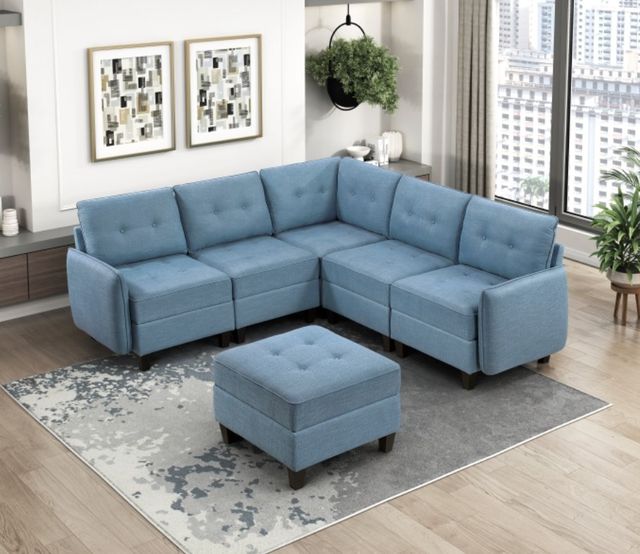 Homelegance® Garren 6-Piece Blue Sectional Modular with Storage and Ottoman-1