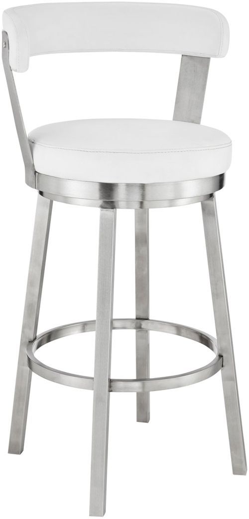 Armen Living Bryant Brushed Stainless Steel/White Swivel Bar Stool-0