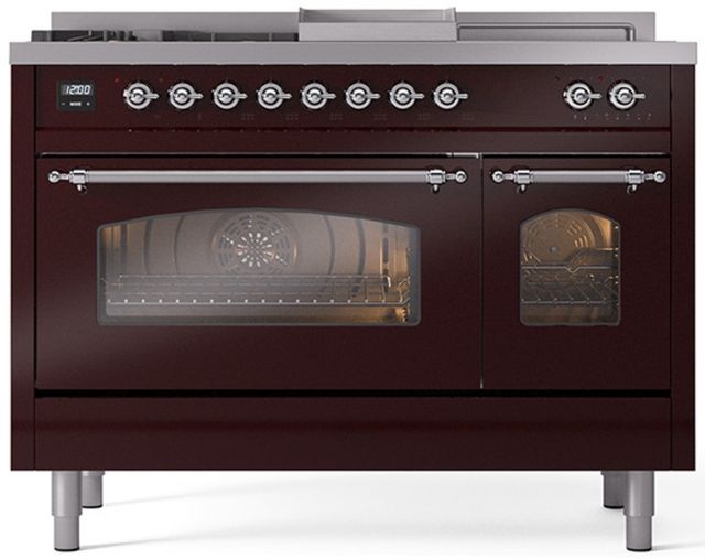 Ilve® Nostalgie II Series 48" Burgundy Pro Style Dual Fuel Range-0