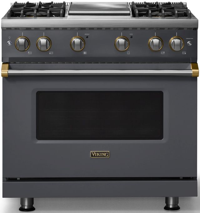 Viking® 5 Series 36" Cast Black Pro Style Gas (LP) Range with Brushed Brass Trim-0