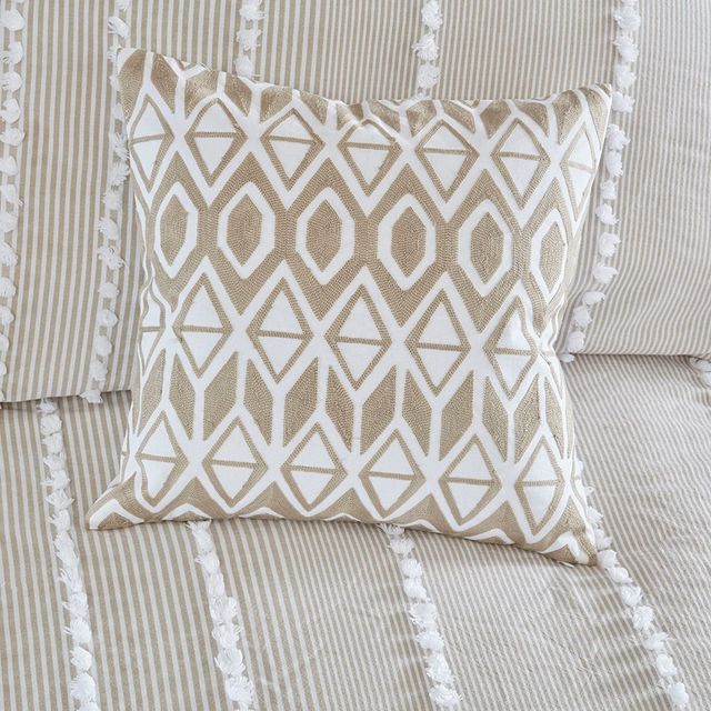 Olliix by Harbor House Taupe Anslee Embroidered Cotton Square Decorative Pillow-1