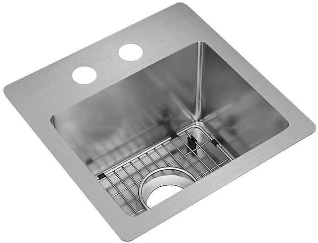 Elkay Crosstown® Polished Satin 15" 2-Hole Single Bowl Dual Mount Bar Sink Kit-1
