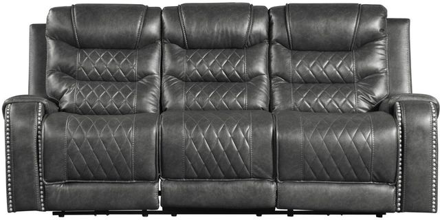 Homelegance® Putnam Gray Manual Double Reclining Sofa with Center Drop-Down Cup Holders-2